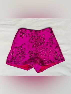 Saint Laurent Hot Pink Brocade High-Waist Shorts